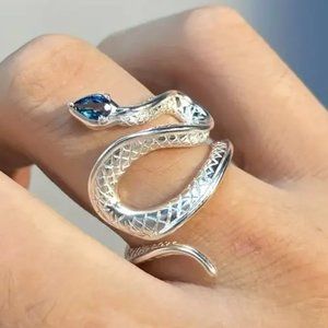 Gothic Sea Blue Topaz Snake Open Ring